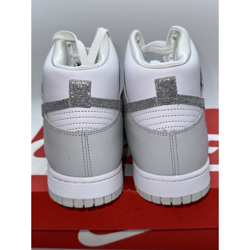 DMG Box Nike Dunk High 'Silver Glitter Swoosh' White Sneakers, Wmn 10 FJ4578-100 - Picture 6 of 12